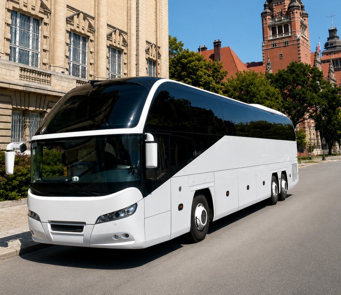 Burchacki Bus vor historischer Architektur